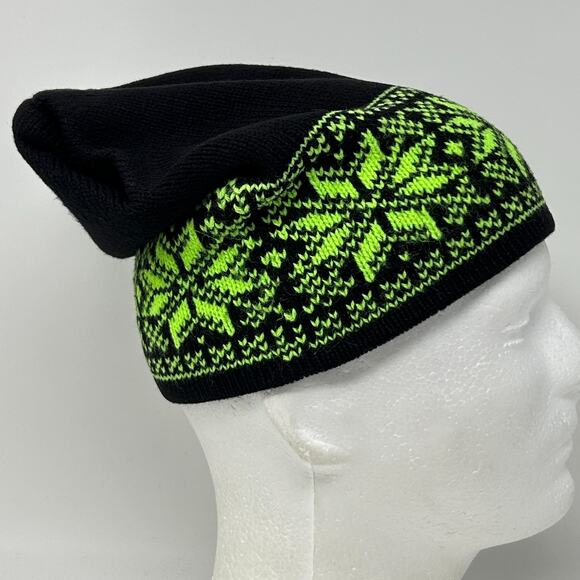 Snowflake Beanie Winter Hat Toque Ski Skiing Skier Nordic Fair Isle Black - Picture 7 of 7